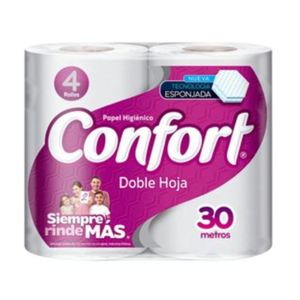 Papel higiénico Confort Panal 30 mts, doble hoja (Pack 4 unid)